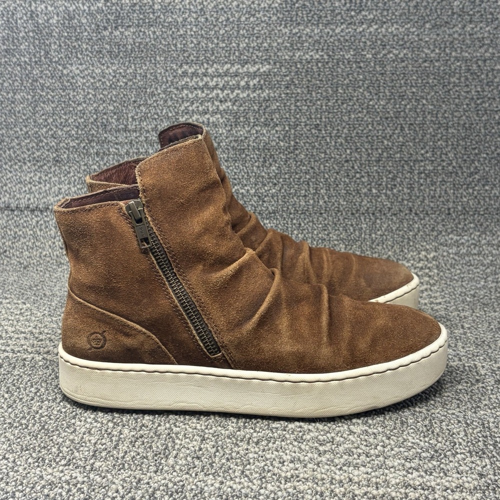 Born Scone F54926 Women's 8.5M Brown Suede Ruched Platform Zip Ankle Boots